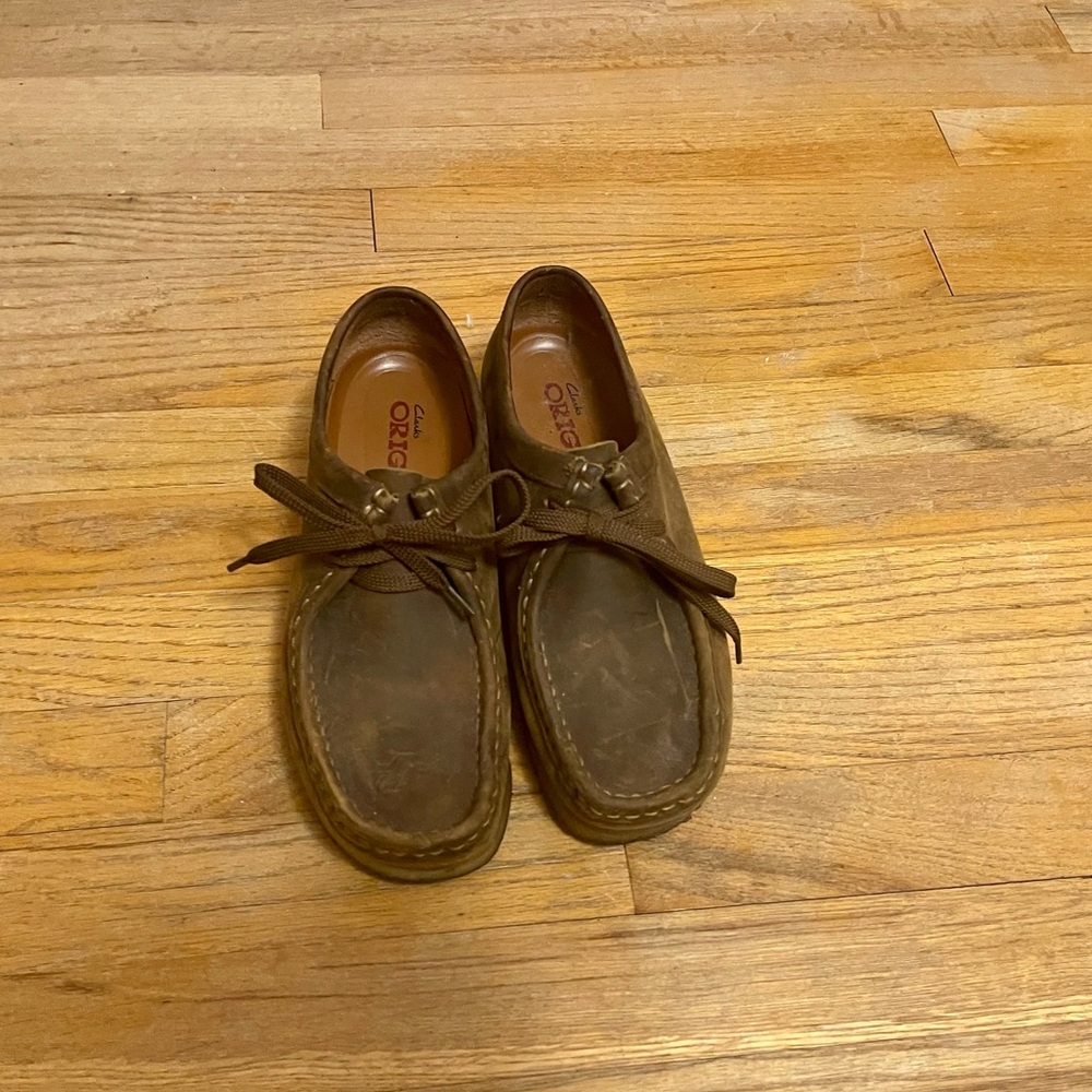 Clarks wallabees, brown beeswax leather
